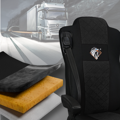 Pokrowce na fotele MERCEDES ACTROS MP4, AROX od 2011, MP5 od 2019 pasażer amortyzowany CZARNY SABA