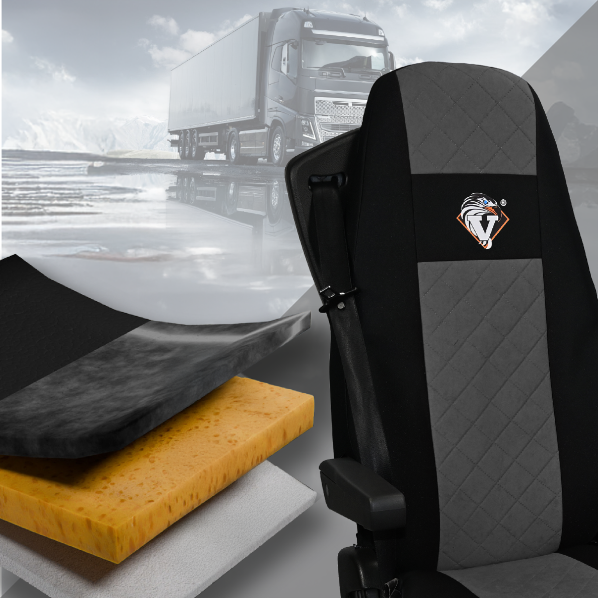 Pokrowce na fotele VOLVO FH 4, FH5 od 2021, AERO od 2024 UNIVERSAL SZARE SABA