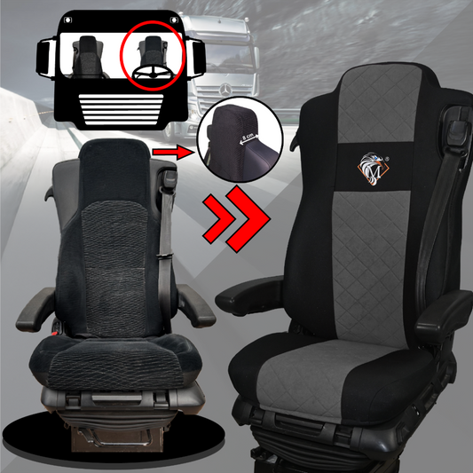 Pokrowce na fotele MERCEDES ACTROS MP4, AROX od 2011, MP5 od 2019 pasażer nieamortyzowany SZARE SABA