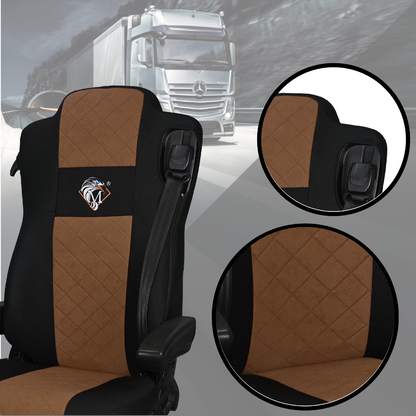 Pokrowce na fotele MERCEDES ACTROS MP4, AROX od 2011, MP5 od 2019 pasażer amortyzowany BRĄZ SABA