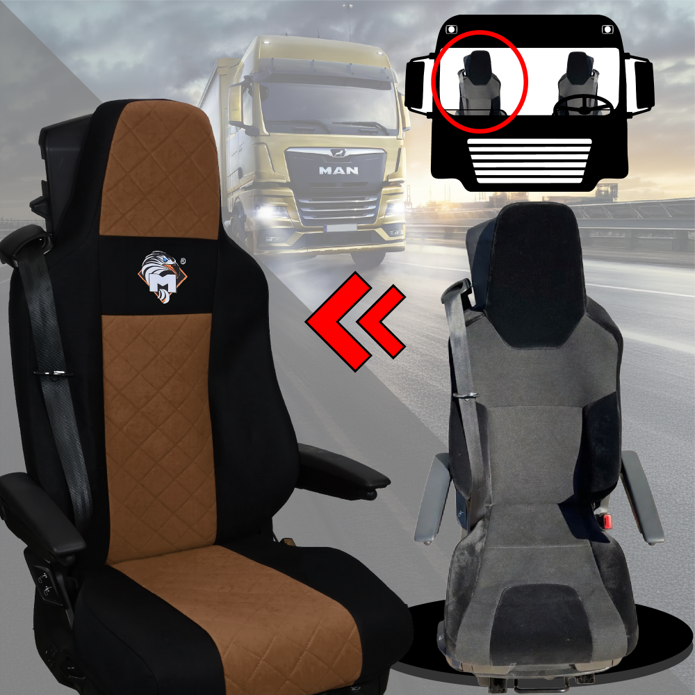 Pokrowce na fotele MAN TGX, TGM, TGL, TGS od 2020 2 pasy BRĄZ SABA