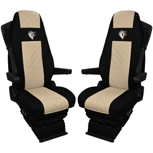 Pokrowce na fotele VOLVO FH4, FH, FH16, FMX, FM od 2013, FH5 od 2021, AERO od 2024 - 2 pasy BEŻ SABA
