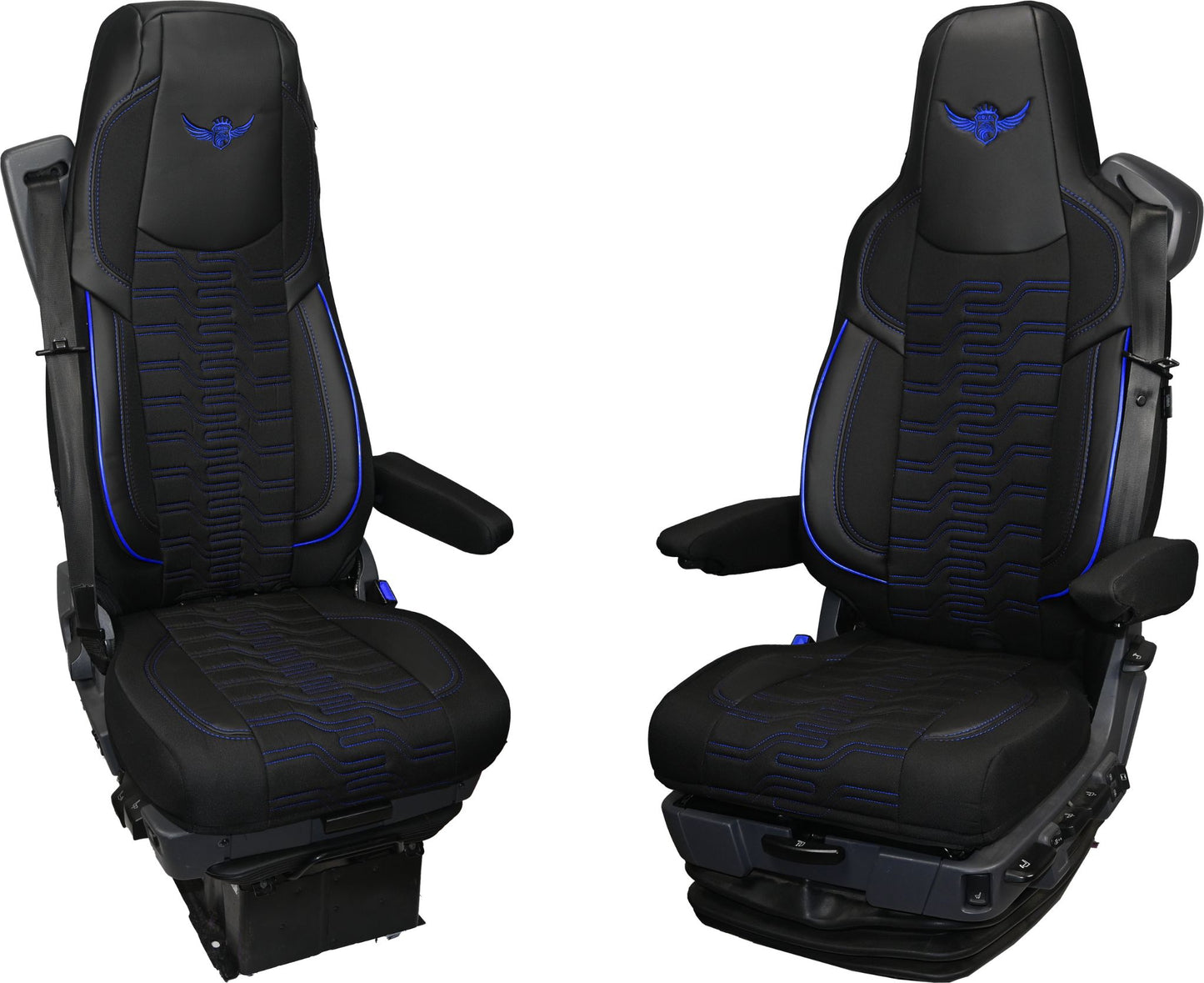 Pokrowce na fotele ROYAL Premium SCANIA seria R od 2017, seria S od 2017, fotele lotnicze, 2 pasy, PREMIUM, BASIC - KONFIGURACJA E - NIEBIESKI SABA