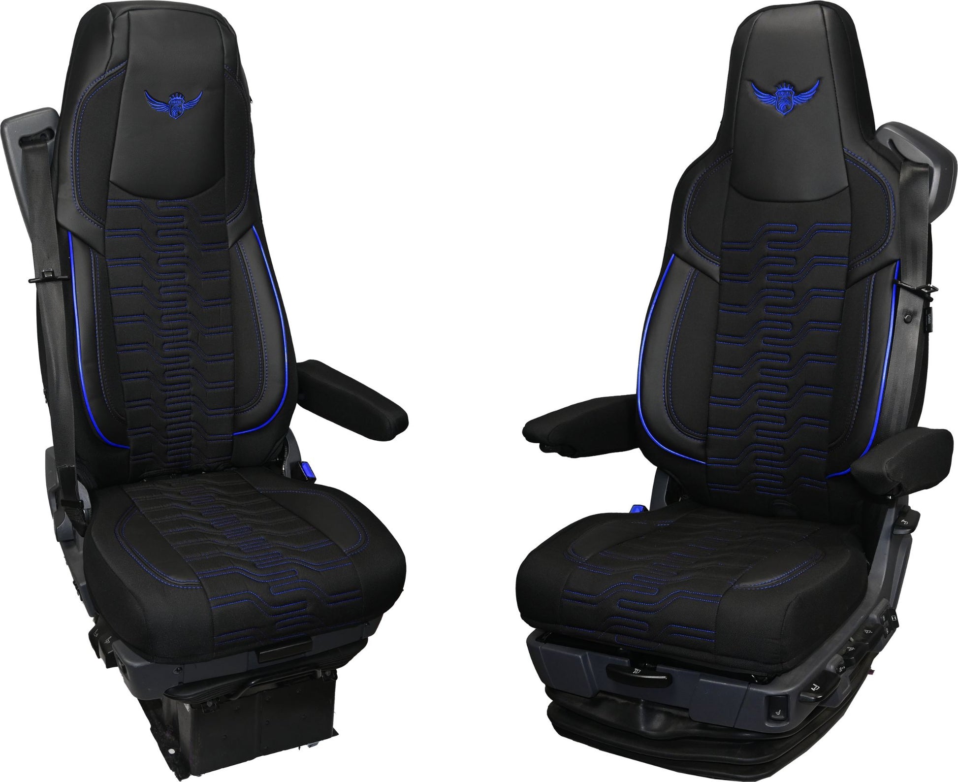 Pokrowce na fotele ROYAL Premium SCANIA seria R od 2017, seria S od 2017, fotele lotnicze, 2 pasy, PREMIUM, BASIC - KONFIGURACJA E - NIEBIESKI SABA