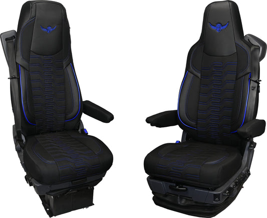 Pokrowce na fotele ROYAL Premium SCANIA seria R od 2017, seria S od 2017, fotele lotnicze, 2 pasy, PREMIUM, BASIC - KONFIGURACJA E - NIEBIESKI SABA
