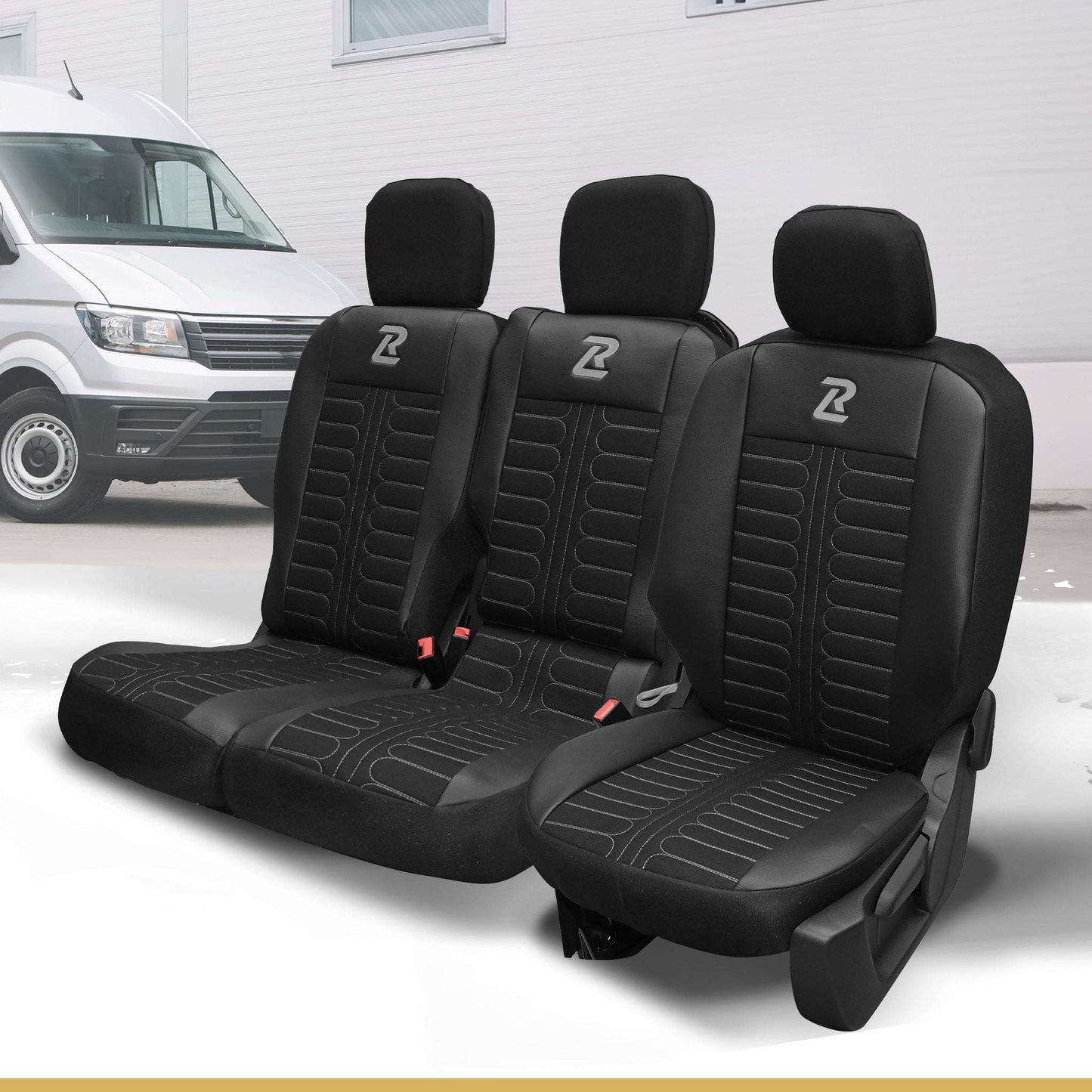 Pokrowce na fotele samochodowe TORNADO Citroen Berlingo 3, Fiat Doblo 3, Peugeot Partner 3, Opel Combo E, Toyota Proace City 1+2 Czarno - Szare 