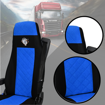 Pokrowce na fotele SCANIA seria R od 2004, 1+1, fotele lotnicze 2 pasy, fotel kierowcy i pasażera BASIC - KONFIGURACJA C - NIEBIESKI SABA