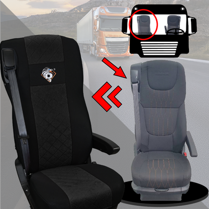 Pokrowce na fotele DAF 105 XF od 2012, 106 XF od 2013, XG, XG+ od 2022 2 pasy CZARNY SABA