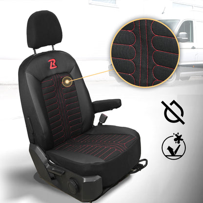 Pokrowce na fotele samochodowe TORNADO Volkswagen Crafter 2, Man TGE 1+2 Czarno - Czerwony SABA