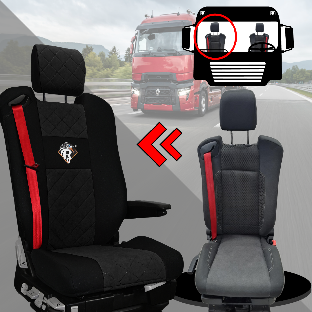 Pokrowce na fotele Renault Gama T od 2014 z zagłówkami regulowanymi 2 pasy CZARNY SABA