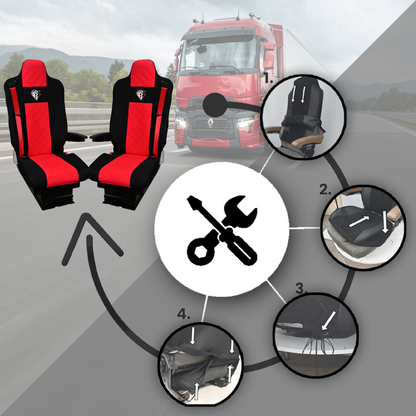 Pokrowce na fotele Renault Gama T od 2014 kierowca lotniczy, pasażer lotniczy 2 pasy  CZERWONY SABA