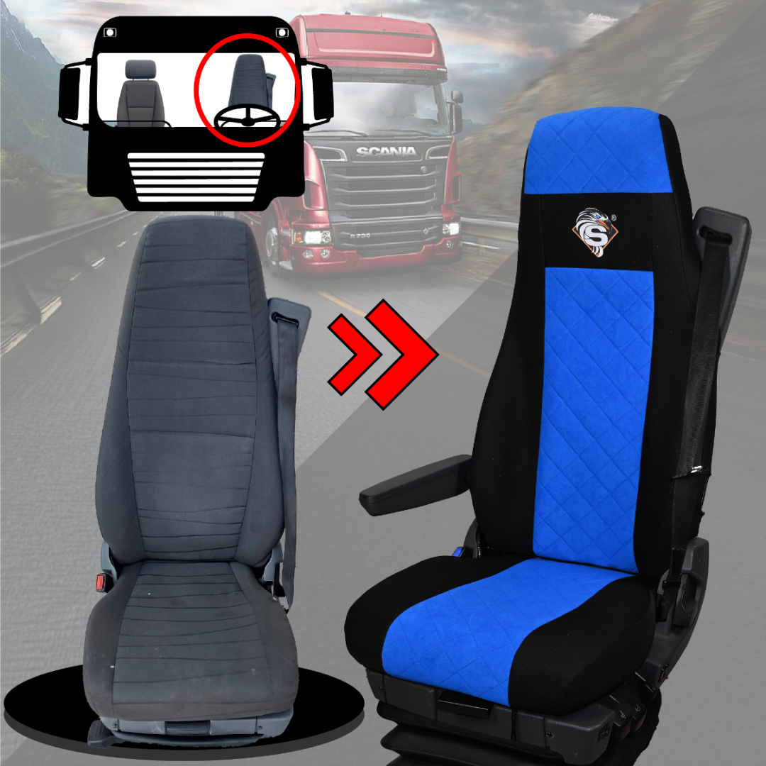 Pokrowce na fotele SCANIA seria R od 2004, 1+1, fotele różne 1 pas, fotel kierowcy BASIC - KONFIGURACJA A - NIEBIESKI SABA