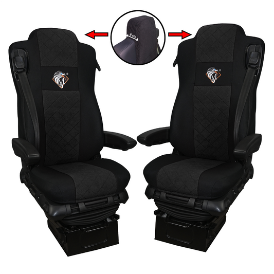 Pokrowce na fotele MERCEDES ACTROS MP4, AROX od 2011, MP5 od 2019 pasażer amortyzowany CZARNY SABA