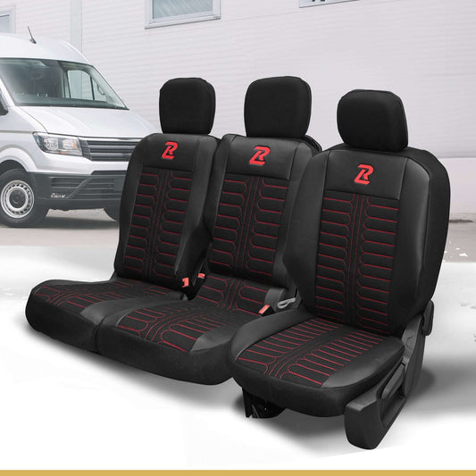 Pokrowce na fotele samochodowe TORNADO Citroen Berlingo 3, Fiat Doblo 3, Peugeot Partner 3, Opel Combo E, Toyota Proace City 1+2 Czarno - Czerwony 