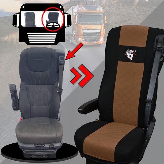 Pokrowce na fotele DAF 105 XF od 2012, 106 XF od 2013, XG, XG+ od 2022 2 pasy BRĄZ SABA