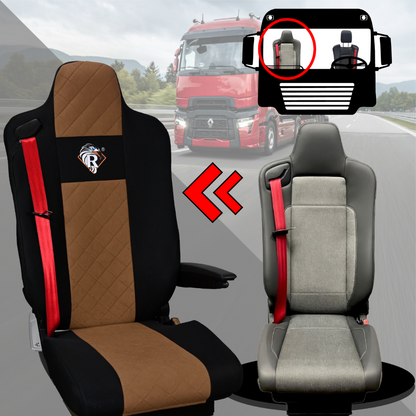 Pokrowce na fotele Renault Gama T od 2014 kierowca z zagłówkiem, pasażer lotniczy 2 pasy  BRĄZ SABA