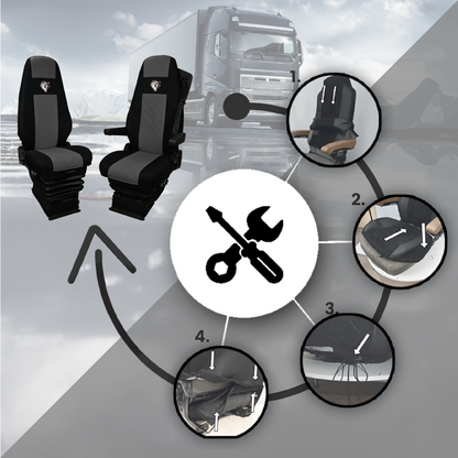 Pokrowce na fotele VOLVO FH4, FH, FH16, FMX, FM od 2013, FH5 od 2021, AERO od 2024  - 1 pas SZARE SABA