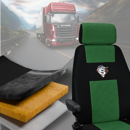 Pokrowce na fotele SCANIA seria R od 2013, seria S od 2017, fotele różne 1pas, fotel kierowcy PREMIUM - KONFIGURACJA B - ZIELONY SABA