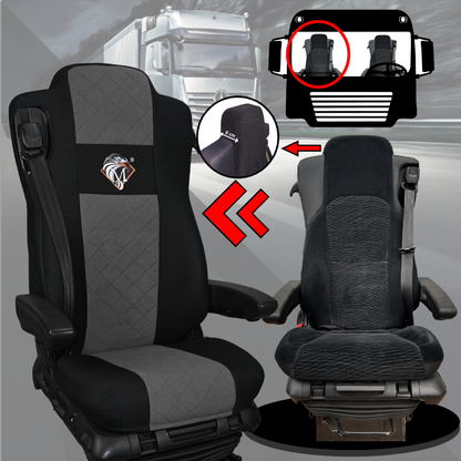 Pokrowce na fotele MERCEDES ACTROS MP4, AROX od 2011, MP5 od 2019 pasażer amortyzowany SZARE SABA