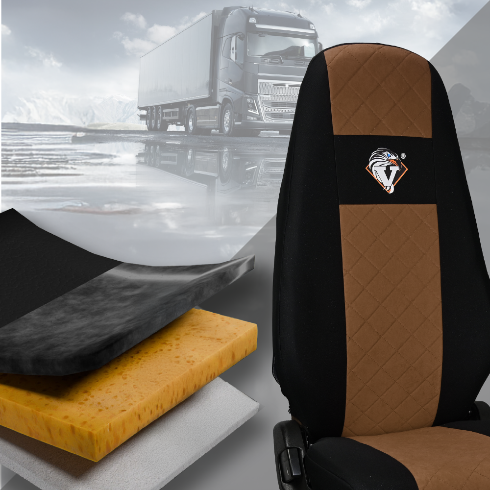 Pokrowce na fotele VOLVO FH4, FH, FH16, FMX, FM od 2013, FH5 od 2021, AERO od 2024 - 1 pas BRĄZ SABA