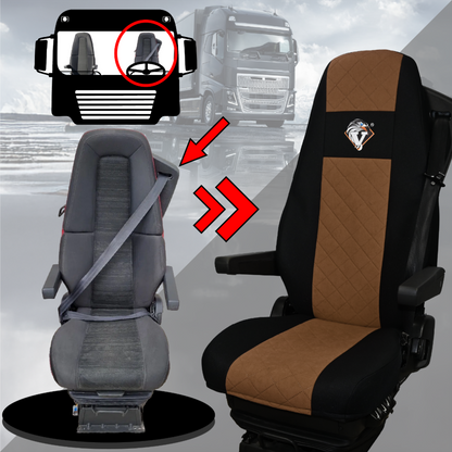 Pokrowce na fotele VOLVO FH4, FH, FH16, FMX, FM od 2013, FH5 od 2021, AERO od 2024 - 1 pas BRĄZ SABA