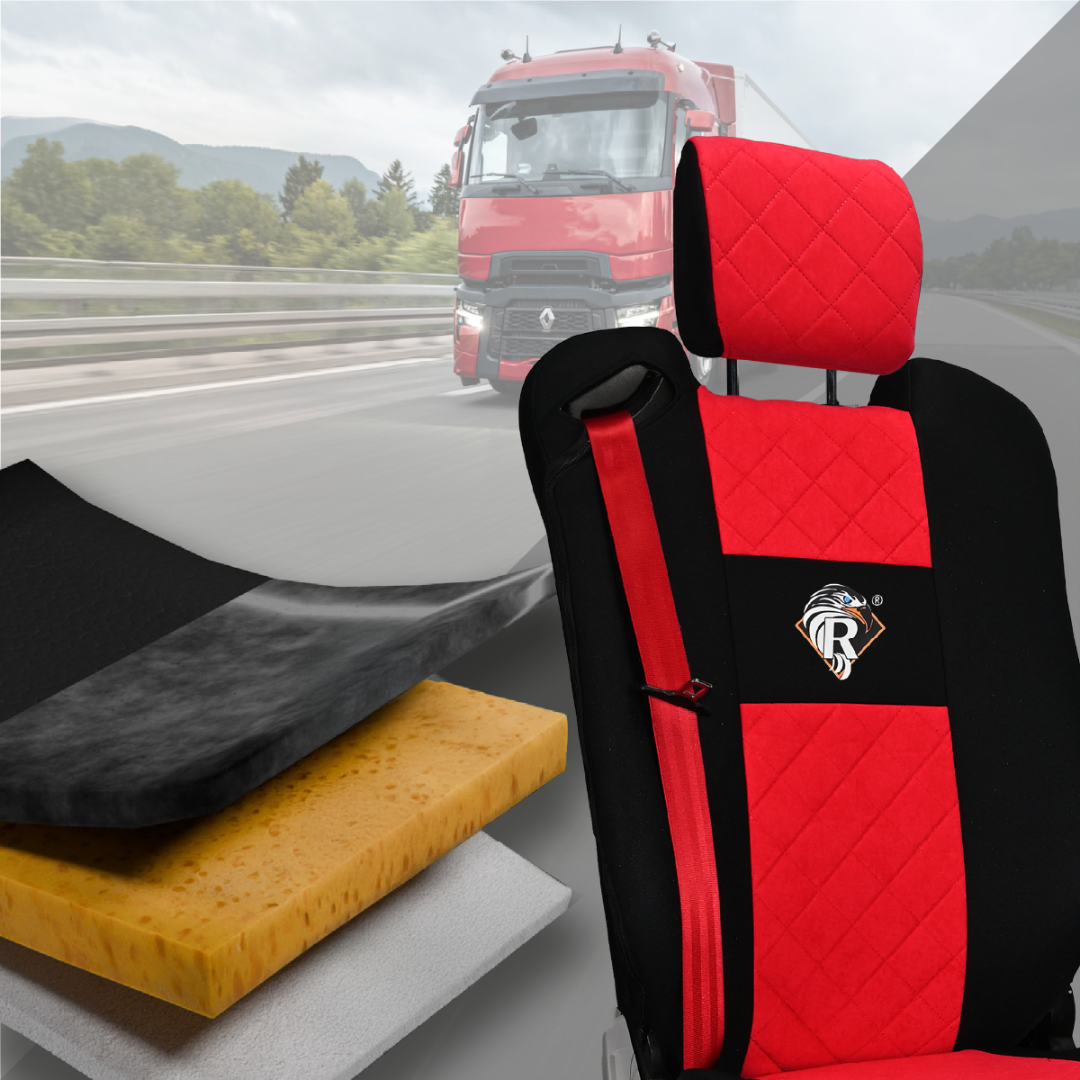 Pokrowce na fotele Renault Gama T od 2014 z zagłówkami regulowanymi 2 pasy CZERWONY SABA