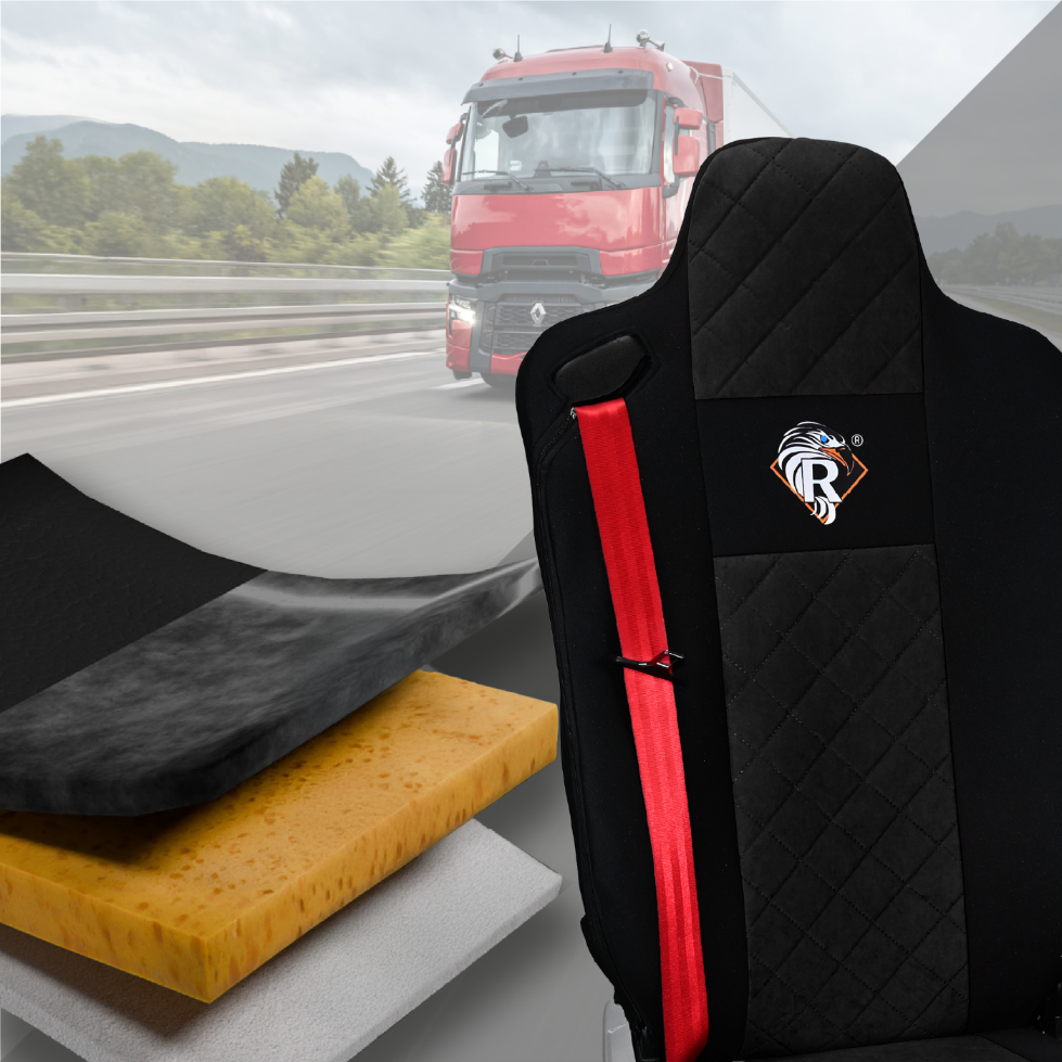 Pokrowce na fotele Renault Gama T od 2014 kierowca z zagłówkiem, pasażer lotniczy 2 pasy  CZARNY SABA