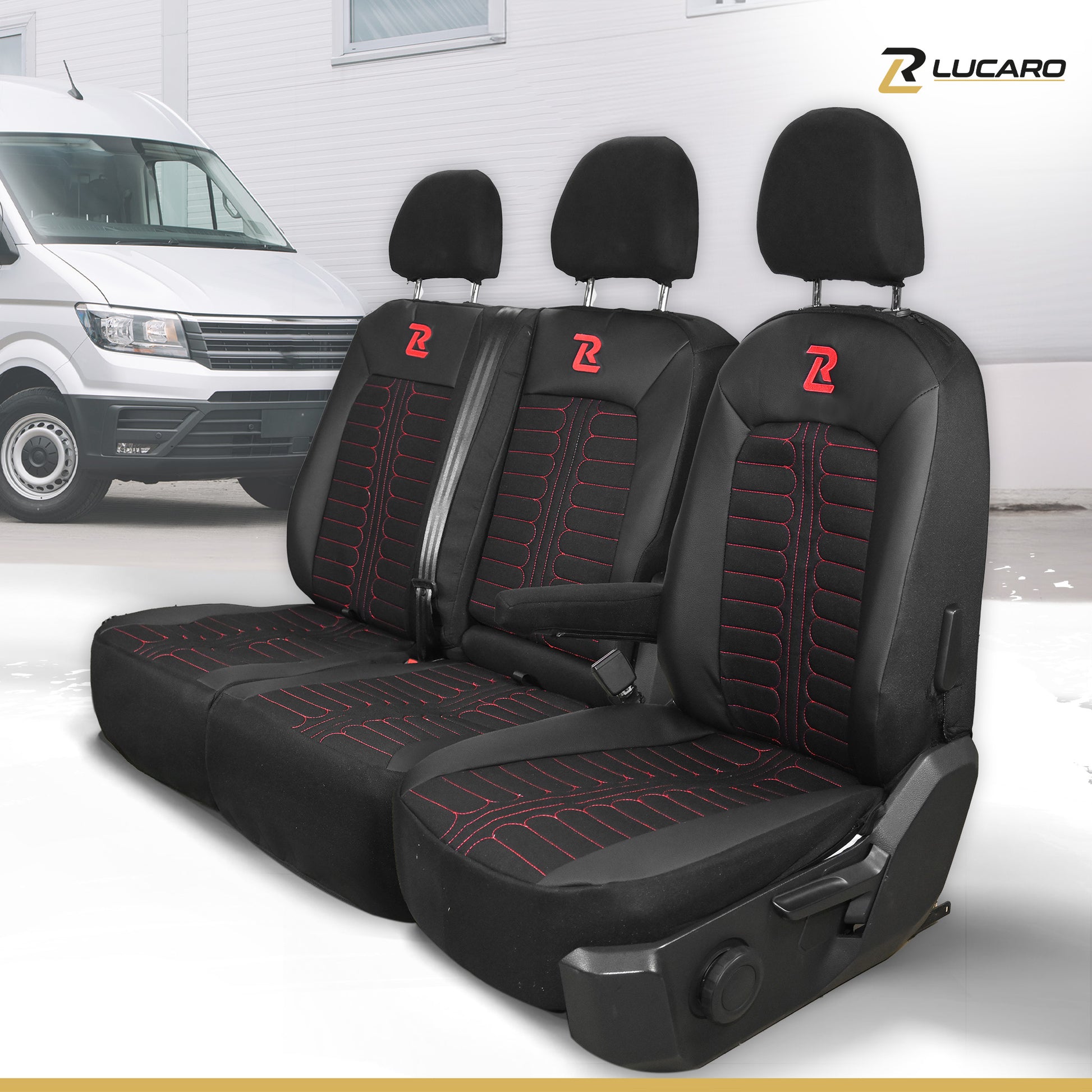 Pokrowce na fotele samochodowe TORNADO Volkswagen Crafter 2, Man TGE 1+2 Czarno - Czerwony SABA