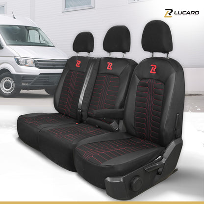 Pokrowce na fotele samochodowe TORNADO Volkswagen Crafter 2, Man TGE 1+2 Czarno - Czerwony SABA