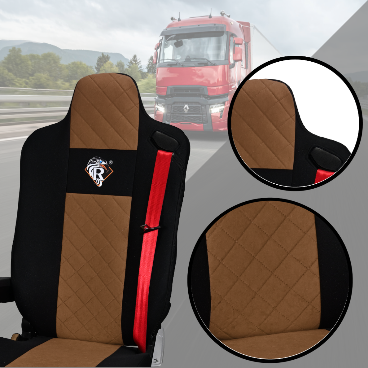 Pokrowce na fotele Renault Gama T od 2014 kierowca lotniczy, pasażer lotniczy 2 pasy BRĄZ SABA