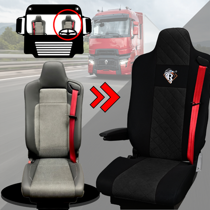 Pokrowce na fotele Renault Gama T od 2014 kierowca lotniczy, pasażer lotniczy 2 pasy  CZARNY SABA