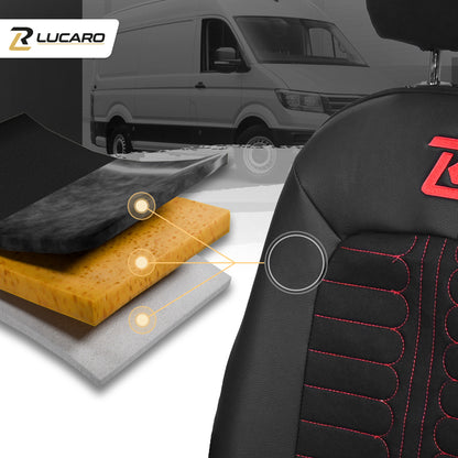 Pokrowce na fotele samochodowe TORNADO Volkswagen Crafter 2, Man TGE 1+2 Czarno - Czerwony SABA