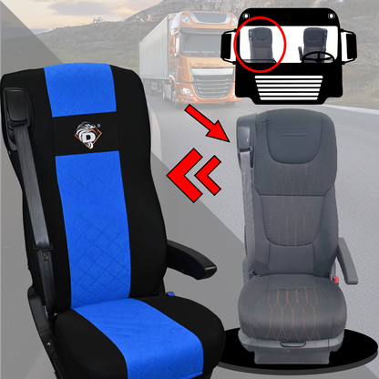 Pokrowce na fotele DAF 105 XF od 2012, 106 XF od 2013, XG, XG+ od 2022 2 pasy NIEBIESKI SABA
