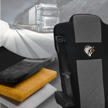 Pokrowce na fotele MERCEDES ACTROS MP4, AROX od 2011, MP5 od 2019 pasażer nieamortyzowany SZARE SABA