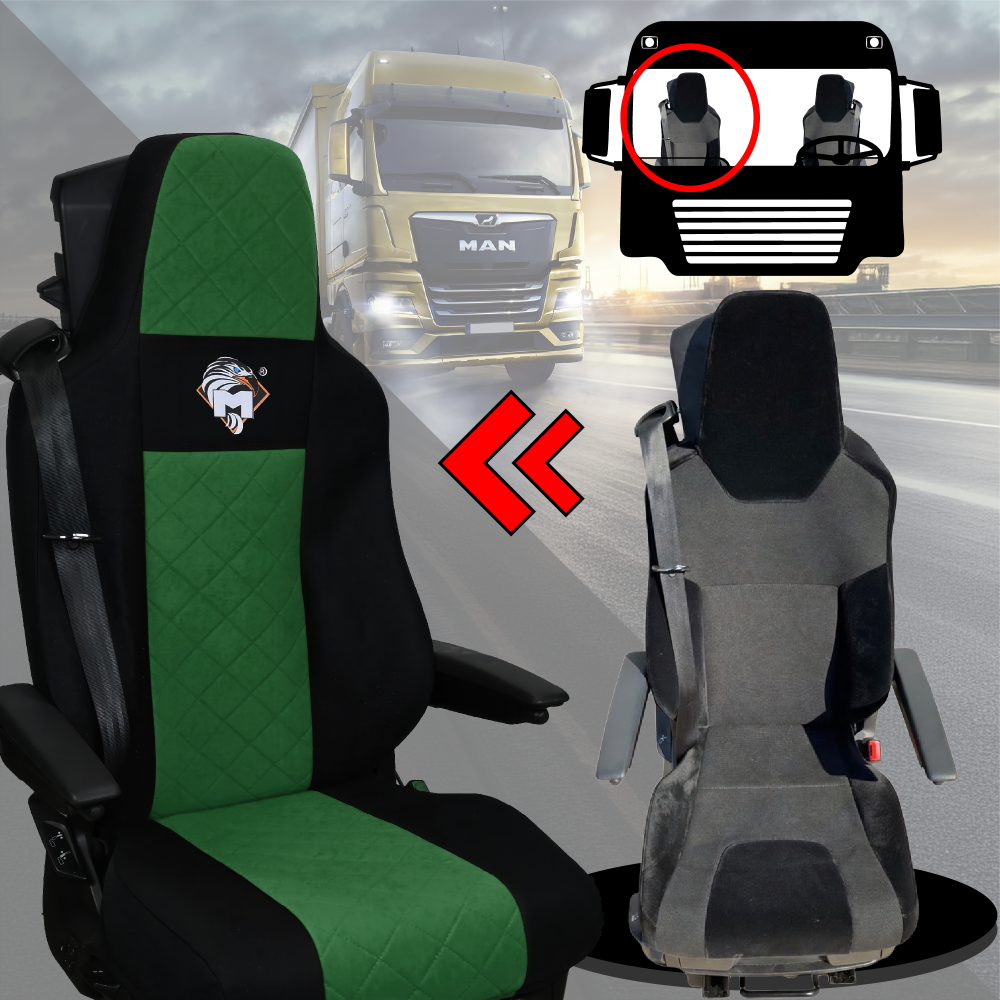 Pokrowce na fotele MAN TGX, TGM, TGL, TGS od 2020 2 pasy ZIELONY SABA