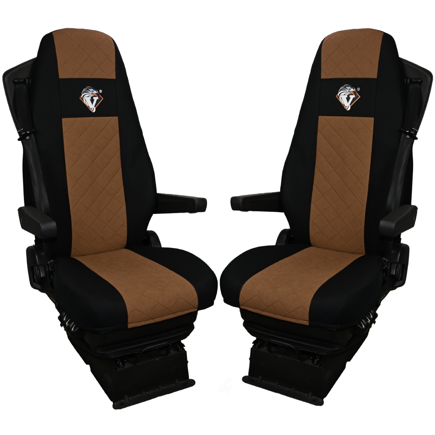 Pokrowce na fotele VOLVO FH4, FH, FH16, FMX, FM od 2013, FH5 od 2021, AERO od 2024 - 2 pasy BRĄZ SABA