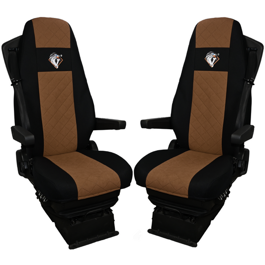 Pokrowce na fotele VOLVO FH4, FH, FH16, FMX, FM od 2013, FH5 od 2021, AERO od 2024 - 2 pasy BRĄZ SABA