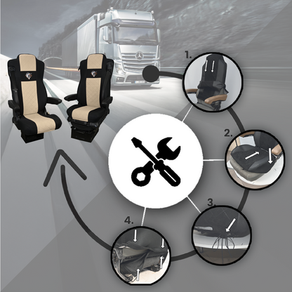 Pokrowce na fotele MERCEDES ACTROS L od 2022 2pasy, fotele lotnicze, fotel pasażera nieamortyzowany BEŻ SABA