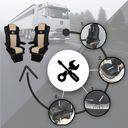 Pokrowce na fotele MERCEDES ACTROS L od 2022 2pasy, fotele lotnicze, fotel pasażera amortyzowany BEŻ SABA
