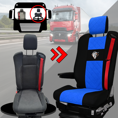 Pokrowce na fotele Renault Gama T od 2014 kierowca z zagłówkiem, pasażer lotniczy 2 pasy  NIEBIESKI SABA