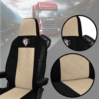 Pokrowce na fotele SCANIA seria R od 2013, seria S od 2017, fotele różne 1pas, fotel kierowcy PREMIUM - KONFIGURACJA B - BEŻ SABA