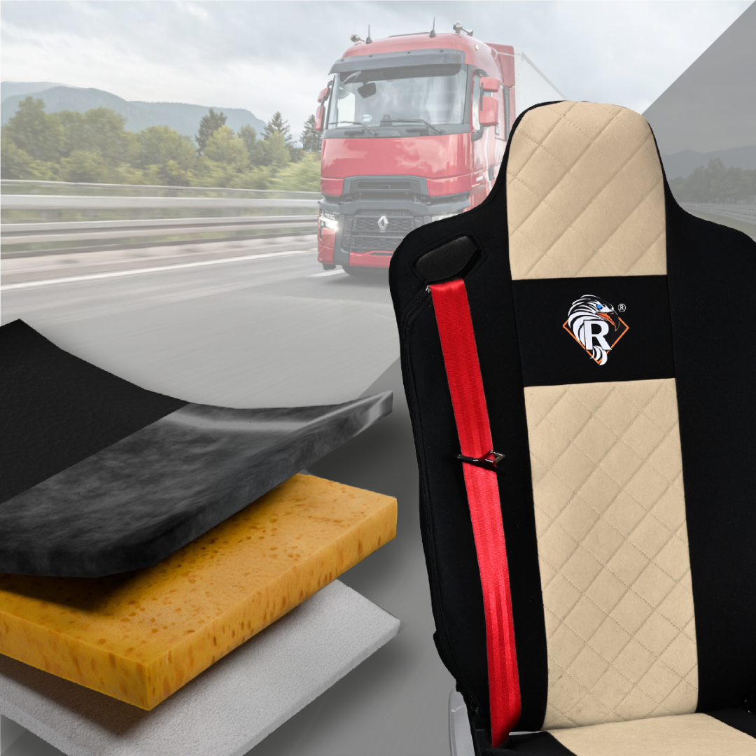 Pokrowce na fotele Renault Gama T od 2014 kierowca z zagłówkiem, pasażer lotniczy 2 pasy  BEŻ SABA