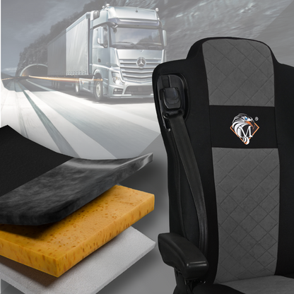 Pokrowce na fotele MERCEDES ACTROS MP4, AROX od 2011, MP5 od 2019 pasażer amortyzowany SZARE SABA