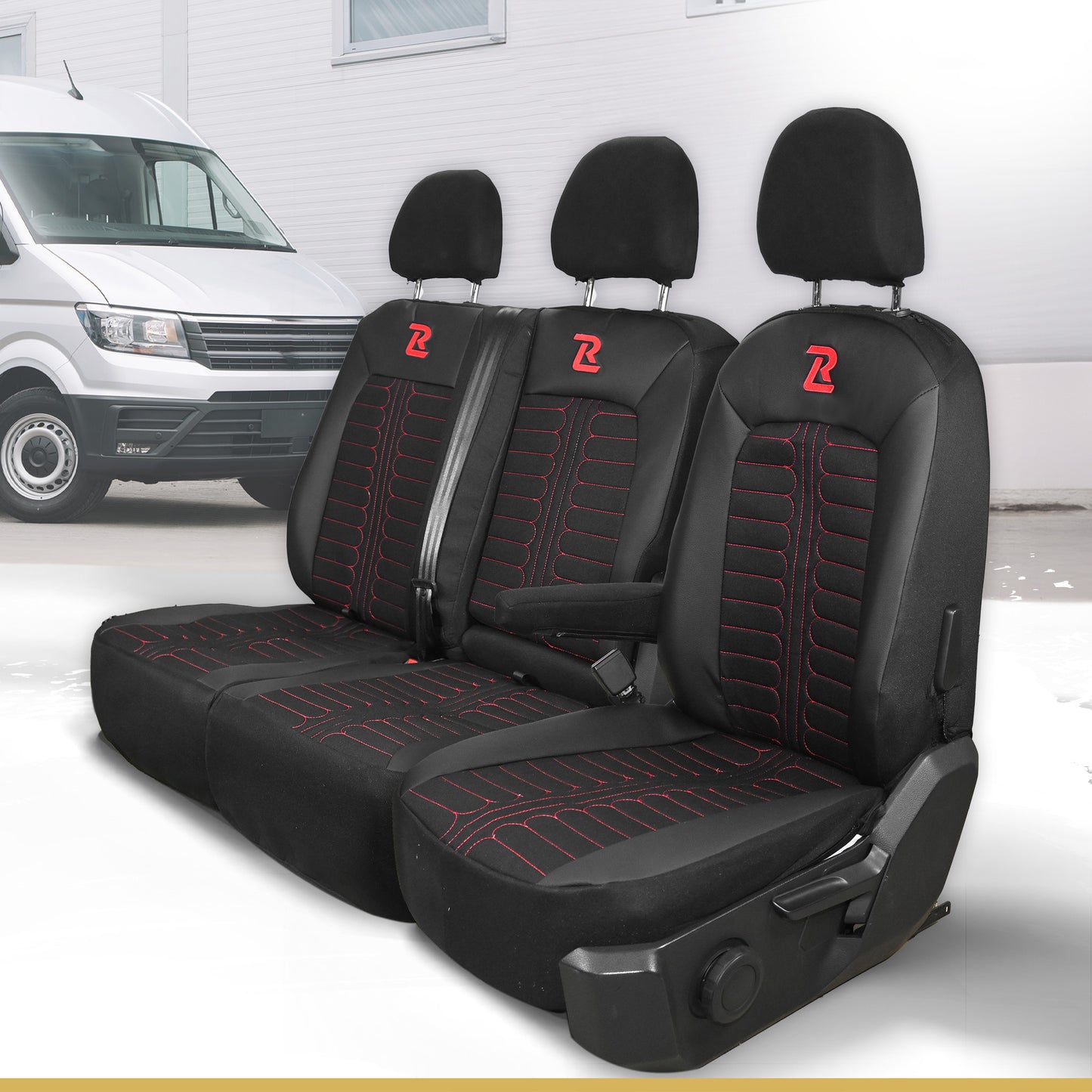 Pokrowce na fotele samochodowe TORNADO Volkswagen Crafter 2, Man TGE 1+2 Czarno - Czerwony SABA