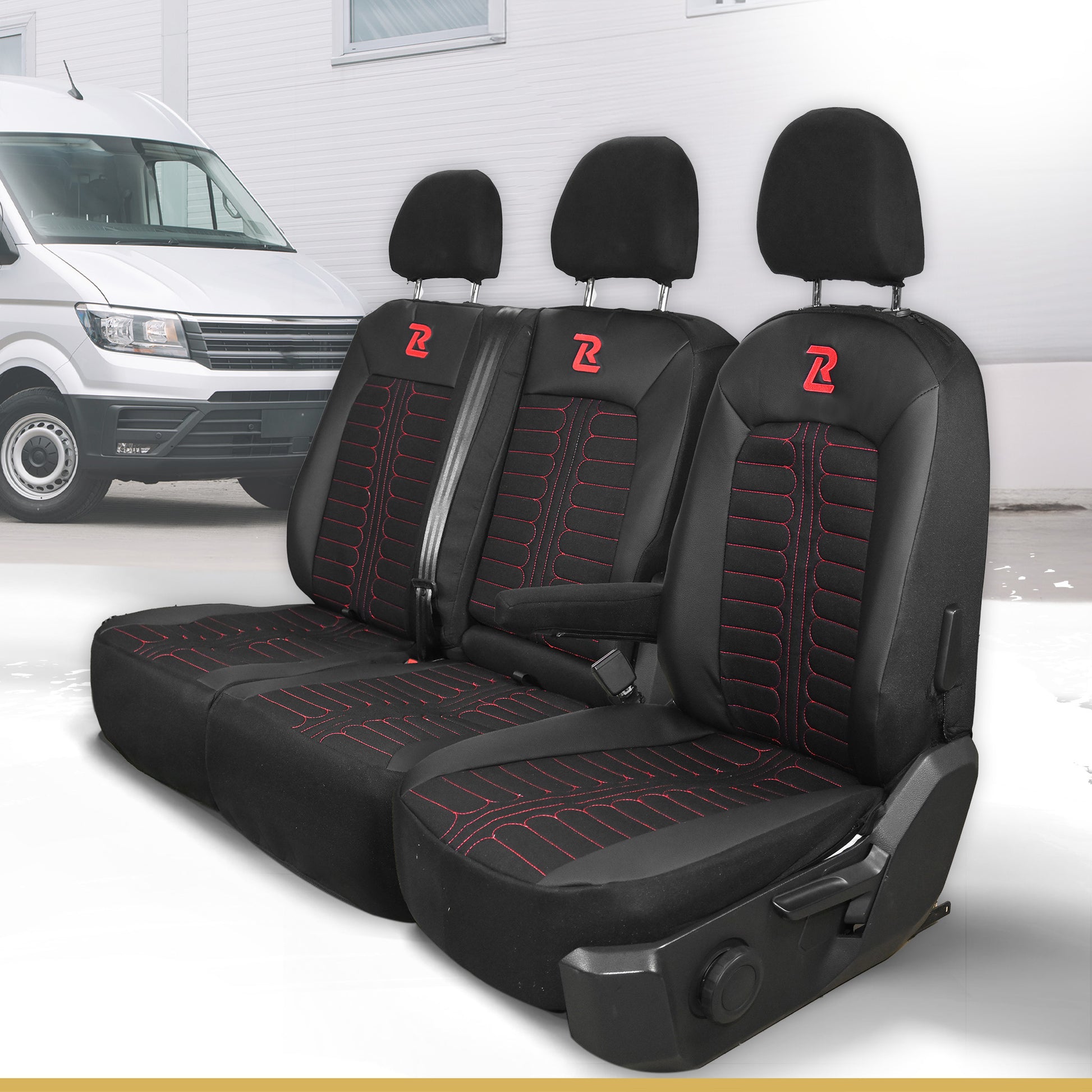 Pokrowce na fotele samochodowe TORNADO Volkswagen Crafter 2, Man TGE 1+2 Czarno - Czerwony SABA