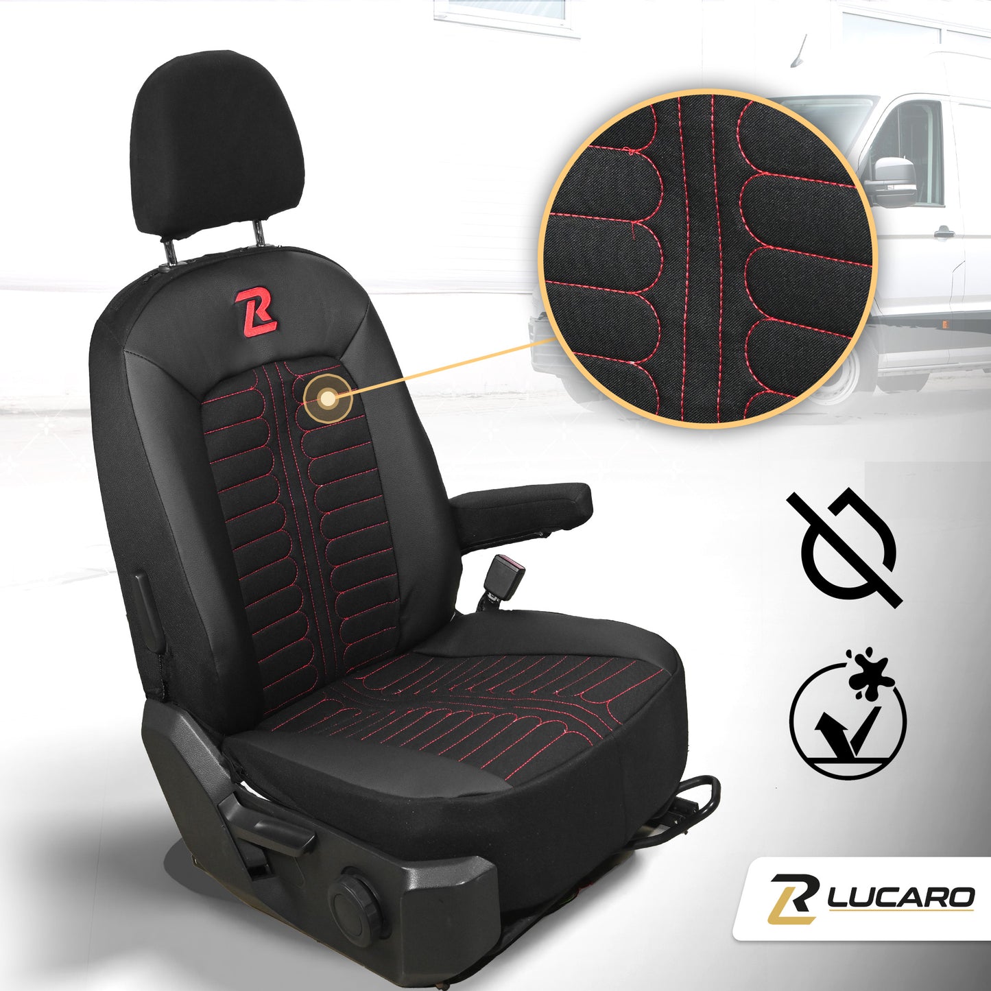 Pokrowce na fotele samochodowe TORNADO Volkswagen Crafter 2, Man TGE 1+2 Czarno - Czerwony SABA