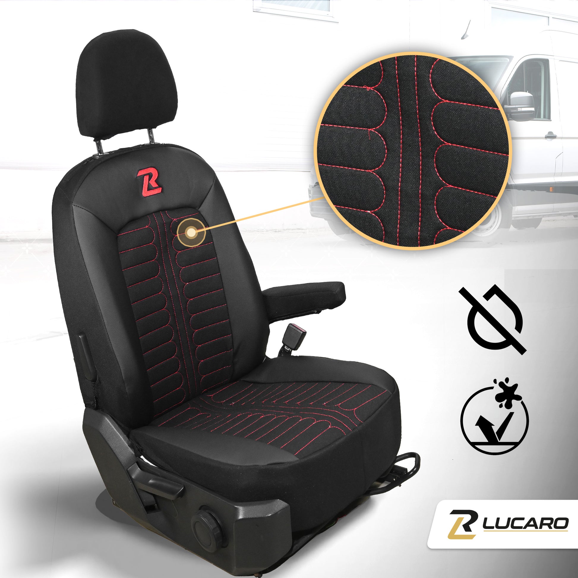 Pokrowce na fotele samochodowe TORNADO Volkswagen Crafter 2, Man TGE 1+2 Czarno - Czerwony SABA
