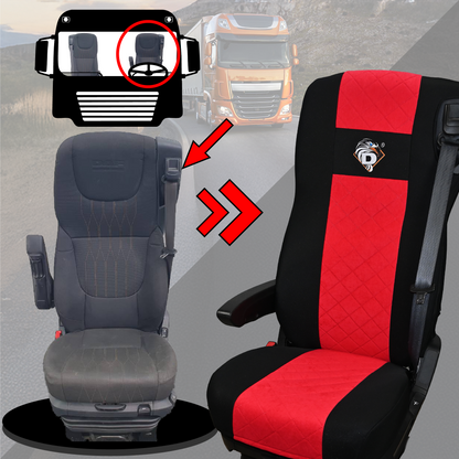 Pokrowce na fotele DAF 105 XF od 2012, 106 XF od 2013, XG, XG+ od 2022 2 pasy CZERWONY SABA