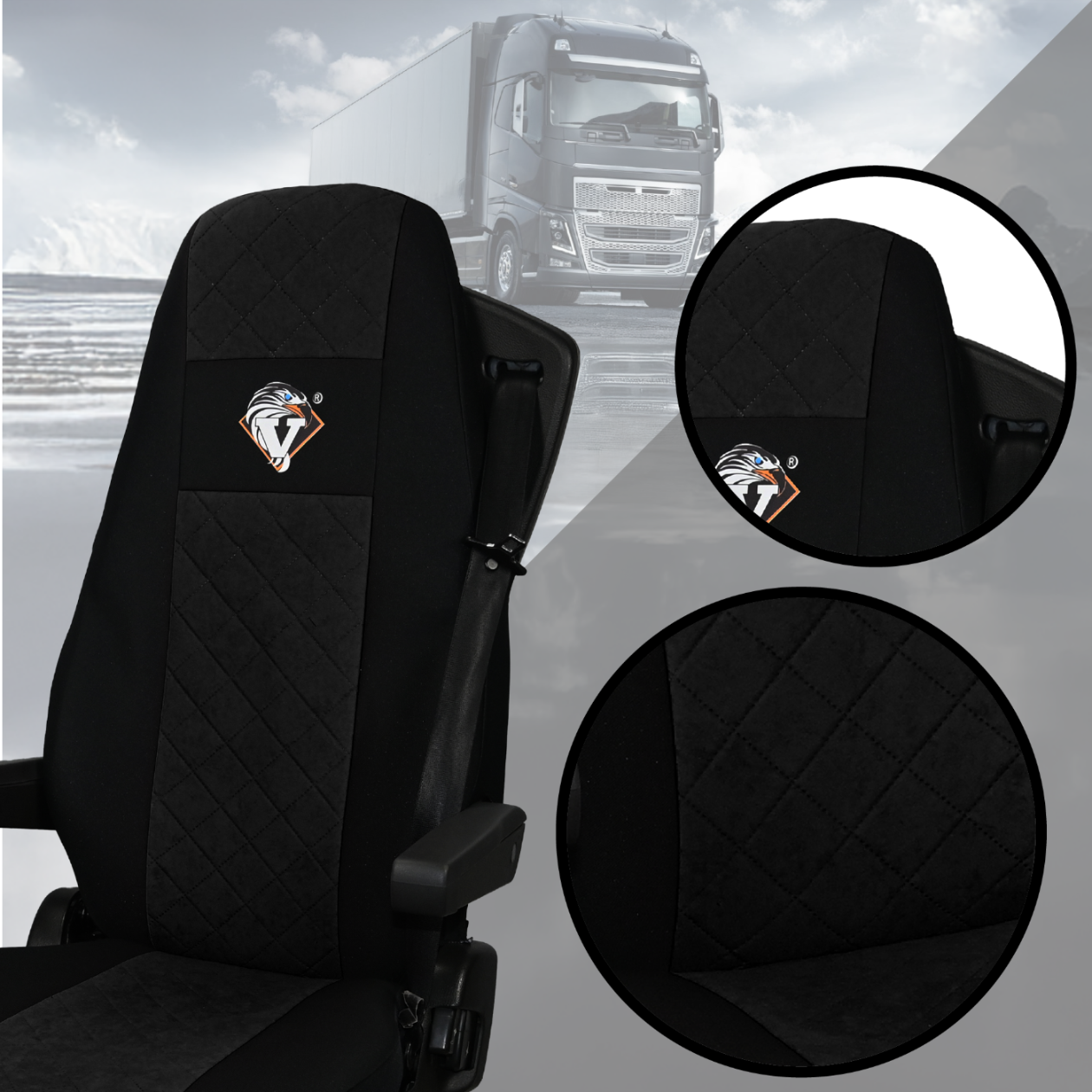 Pokrowce na fotele VOLVO FH 4, FH5 od 2021, AERO od 2024 UNIVERSAL CZARNY SABA