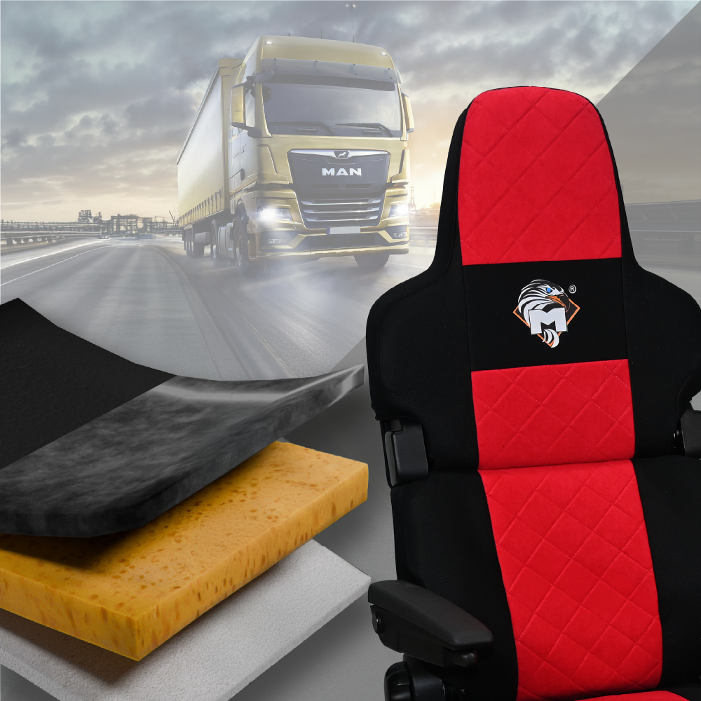 Pokrowce na fotele MAN TGX, TGM, TGL, TGS od 2020 1 pas fotel pasażera łamany CZERWONY SABA